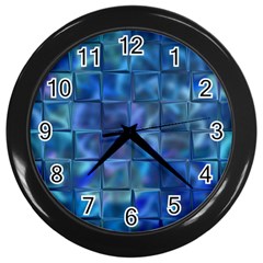 Blue Squares Tiles Wall Clock (black) by KirstenStar