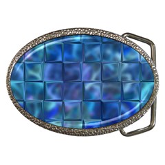 Blue Squares Tiles Belt Buckle (Oval)