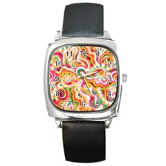 Sunshine Swirls Square Leather Watch