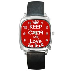 Keep Calm And Love Music 5739 Square Leather Watch