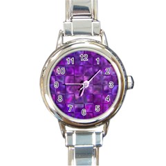 Purple Squares Round Italian Charm Watch