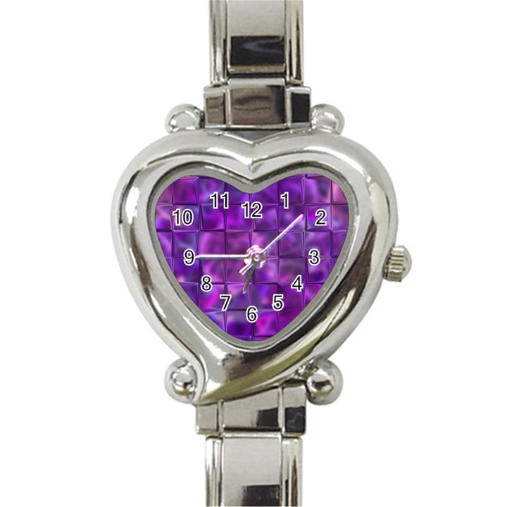 Purple Squares Heart Italian Charm Watch 