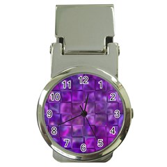 Purple Squares Money Clip with Watch