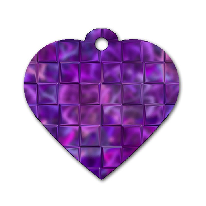 Purple Squares Dog Tag Heart (Two Sided)