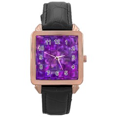 Purple Squares Rose Gold Leather Watch 