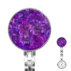 Purple Squares Stainless Steel Nurses Watch