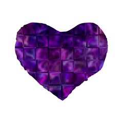 Purple Squares Standard 16  Premium Flano Heart Shape Cushion 