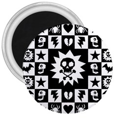 Goth Punk Skull Checkers 3  Button Magnet by ArtistRoseanneJones