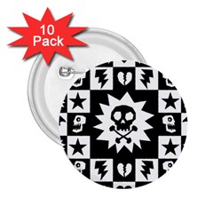 Goth Punk Skull Checkers 2 25  Button (10 Pack) by ArtistRoseanneJones