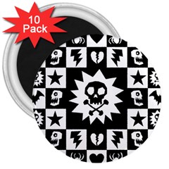 Goth Punk Skull Checkers 3  Button Magnet (10 Pack) by ArtistRoseanneJones