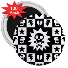 Goth Punk Skull Checkers 3  Button Magnet (100 Pack) by ArtistRoseanneJones