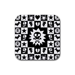 Goth Punk Skull Checkers Drink Coaster (square) by ArtistRoseanneJones