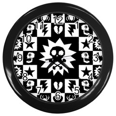 Goth Punk Skull Checkers Wall Clock (black) by ArtistRoseanneJones