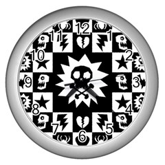 Goth Punk Skull Checkers Wall Clock (silver) by ArtistRoseanneJones