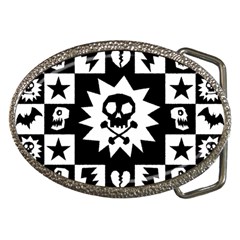 Goth Punk Skull Checkers Belt Buckle (oval) by ArtistRoseanneJones