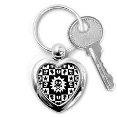 Goth Punk Skull Checkers Key Chain (heart) by ArtistRoseanneJones