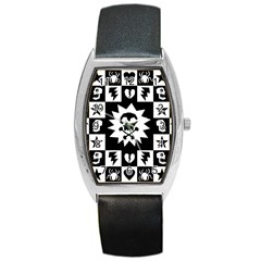 Goth Punk Skull Checkers Tonneau Leather Watch by ArtistRoseanneJones