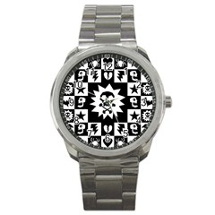 Goth Punk Skull Checkers Sport Metal Watch by ArtistRoseanneJones