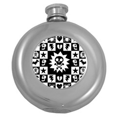 Goth Punk Skull Checkers Hip Flask (round) by ArtistRoseanneJones