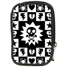 Goth Punk Skull Checkers Compact Camera Leather Case by ArtistRoseanneJones