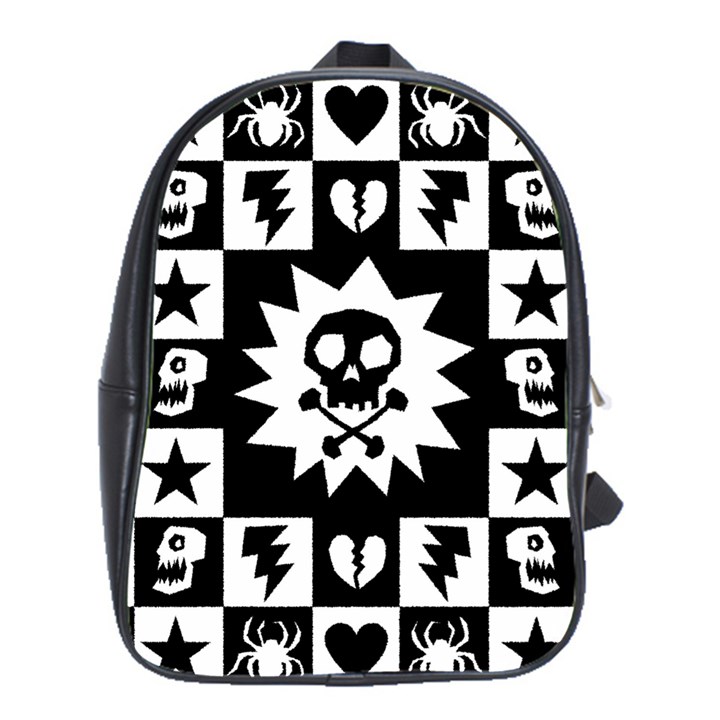 Goth Punk Skull Checkers School Bag (Large)