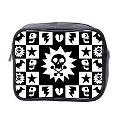 Goth Punk Skull Checkers Mini Travel Toiletry Bag (two Sides) by ArtistRoseanneJones