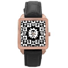 Goth Punk Skull Checkers Rose Gold Leather Watch  by ArtistRoseanneJones