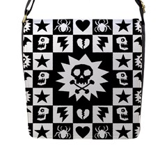 Goth Punk Skull Checkers Flap Closure Messenger Bag (l) by ArtistRoseanneJones