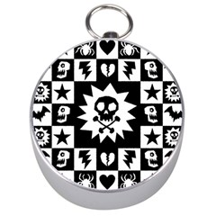 Goth Punk Skull Checkers Silver Compass by ArtistRoseanneJones