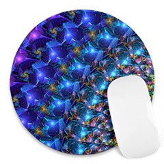 Blue Sunrise Fractal Round Mousepad by KirstenStar