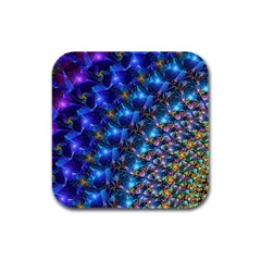 Blue Sunrise Fractal Rubber Square Coaster (4 Pack) by KirstenStar