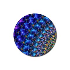 Blue Sunrise Fractal Rubber Coaster (round) by KirstenStar