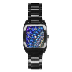 Blue Sunrise Fractal Stainless Steel Barrel Watch by KirstenStar