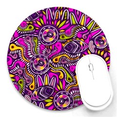 Purple Tribal Abstract Fish 8  Mouse Pad (round) by KirstenStar