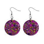 Purple Tribal Abstract Fish Mini Button Earrings Front