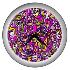 Purple Tribal Abstract Fish Wall Clock (silver) by KirstenStar