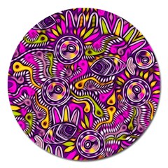 Purple Tribal Abstract Fish Magnet 5  (round) by KirstenStar