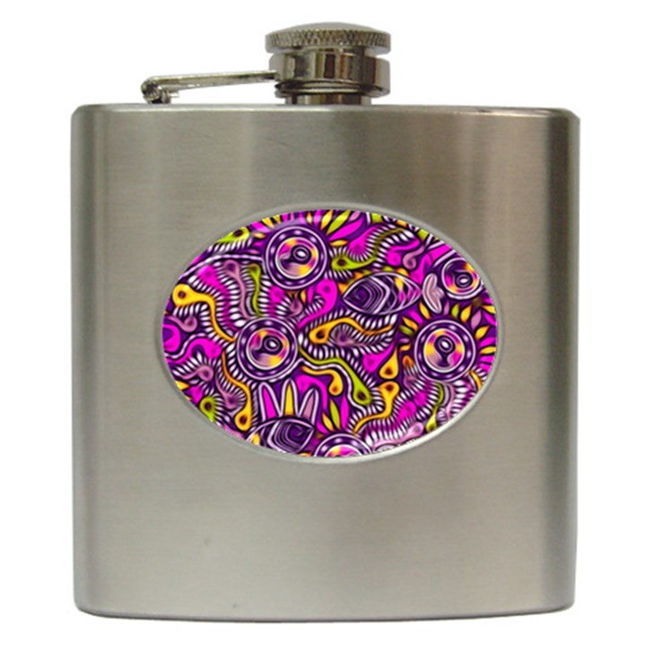 Purple Tribal Abstract Fish Hip Flask