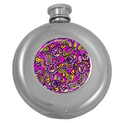 Purple Tribal Abstract Fish Hip Flask (round) by KirstenStar