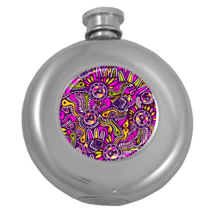 Purple Tribal Abstract Fish Hip Flask (Round)