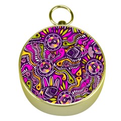 Purple Tribal Abstract Fish Gold Compass by KirstenStar