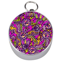 Purple Tribal Abstract Fish Silver Compass by KirstenStar