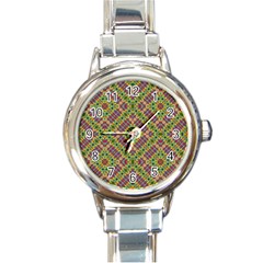 Multicolor Geometric Ethnic Seamless Pattern Round Italian Charm Watch by dflcprints