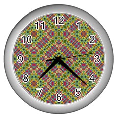 Multicolor Geometric Ethnic Seamless Pattern Wall Clock (silver) by dflcprints