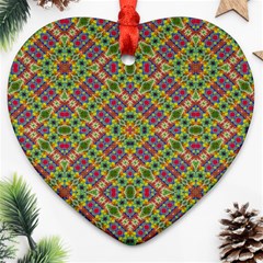 Multicolor Geometric Ethnic Seamless Pattern Heart Ornament (two Sides) by dflcprints