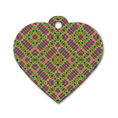 Multicolor Geometric Ethnic Seamless Pattern Dog Tag Heart (one Sided)  by dflcprints