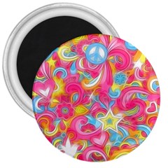 Hippy Peace Swirls 3  Button Magnet