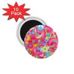 Hippy Peace Swirls 1.75  Button Magnet (10 pack)