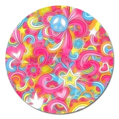 Hippy Peace Swirls Magnet 5  (round) by KirstenStar