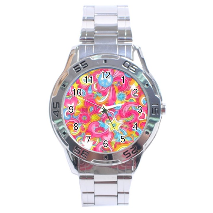 Hippy Peace Swirls Stainless Steel Watch